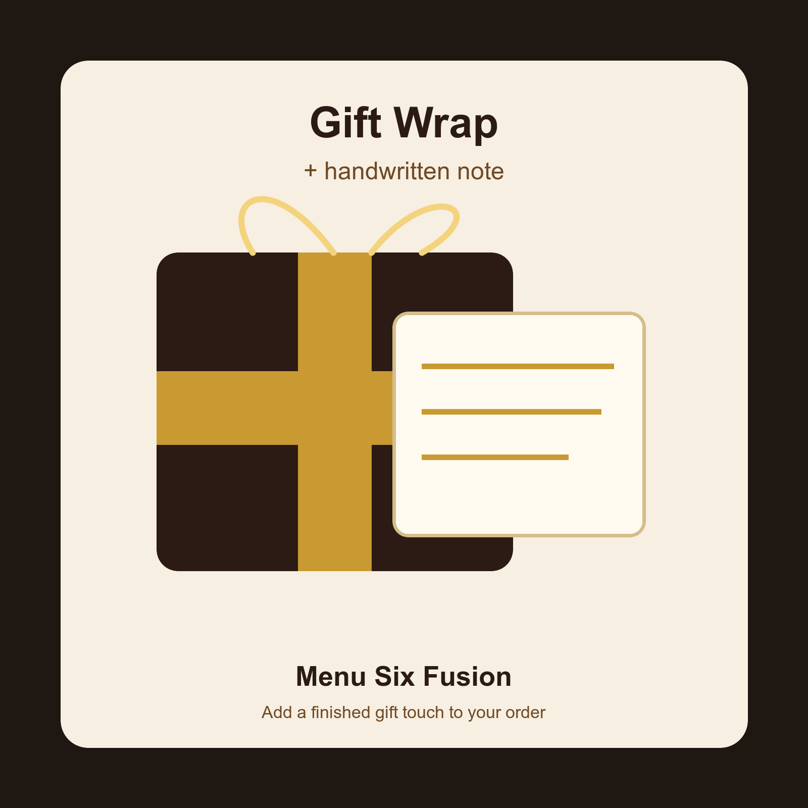 Menu Six Fusion gift wrap and handwritten note add-on